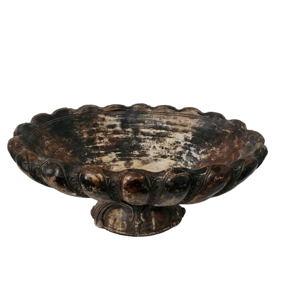 Antique-Style Attilas Original Repro‎ Oval Scalloped Pedestal Bowl 19" x 9"